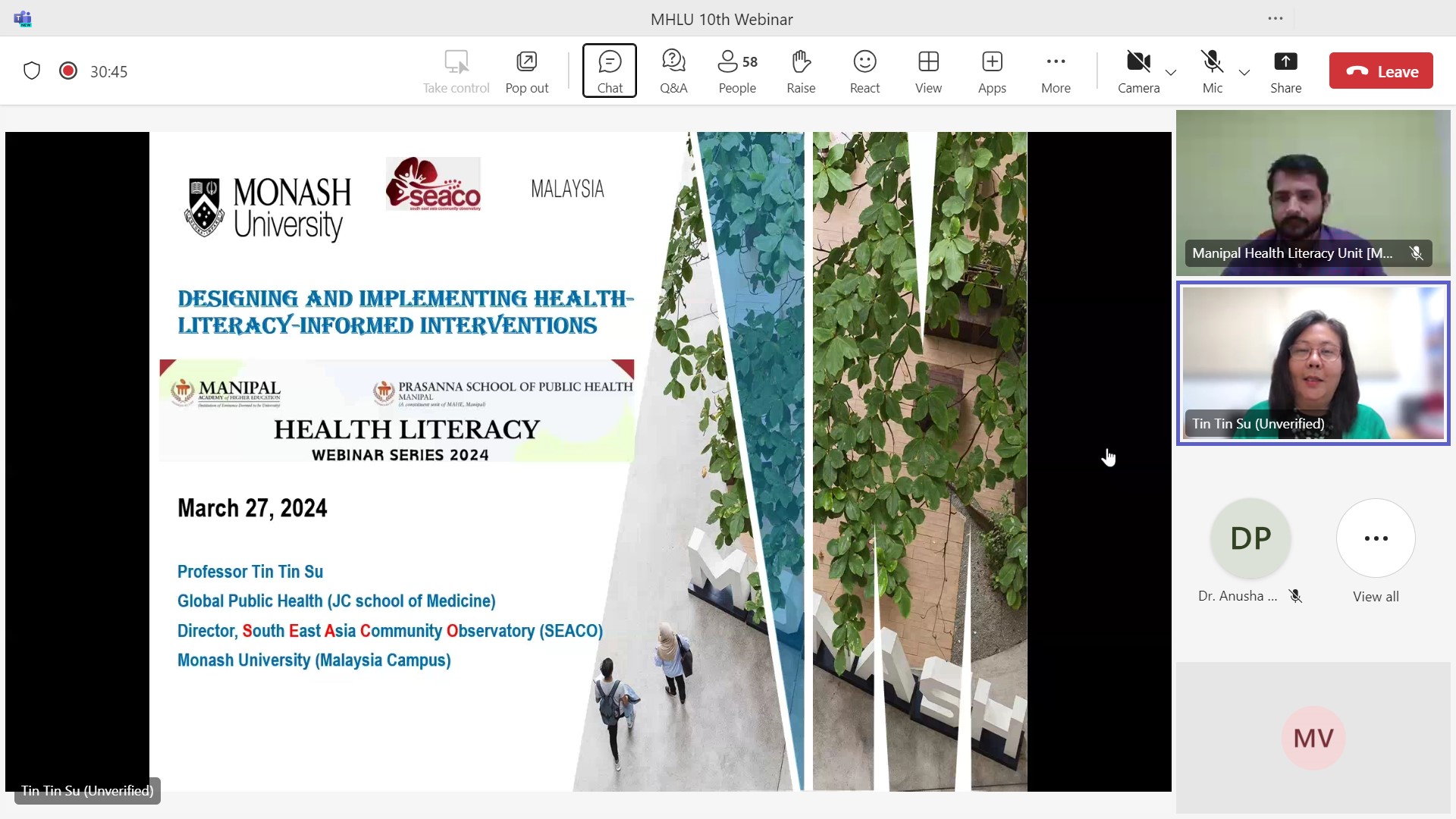 Manipal Health Literacy Unit Webinar Series – Tenth Health Literacy Webinar – "A Data-Analytic Roadmap to Health Literacy Assessments and Health Literacy-Informed Interventions for Population Health”: March 27, 2024