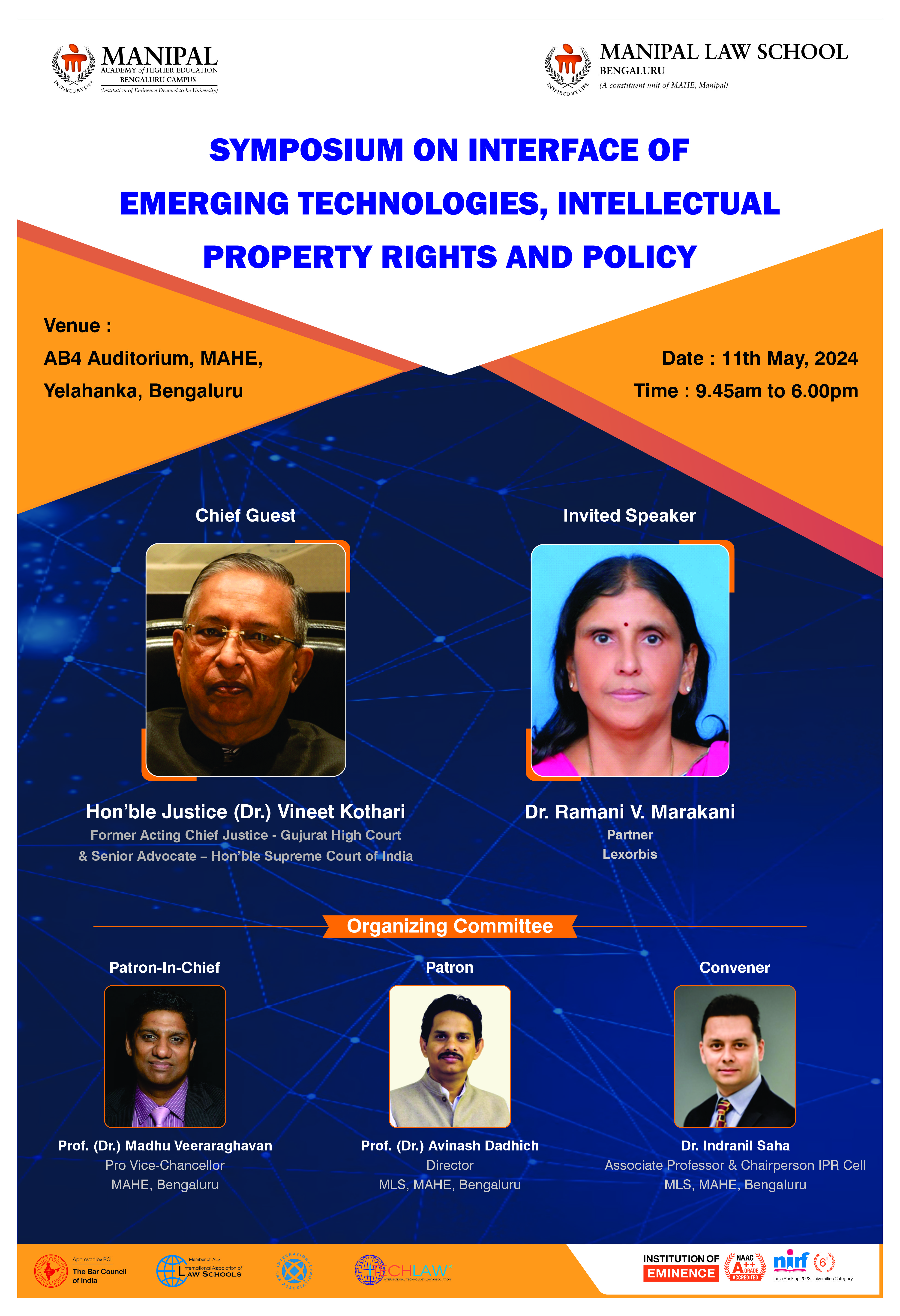 SYMPOSIUM ON INTERFACE OF EMERGING TECHNOLOGIES, INTELLECTUAL PROPERTY RIGHTS AND POLICY 