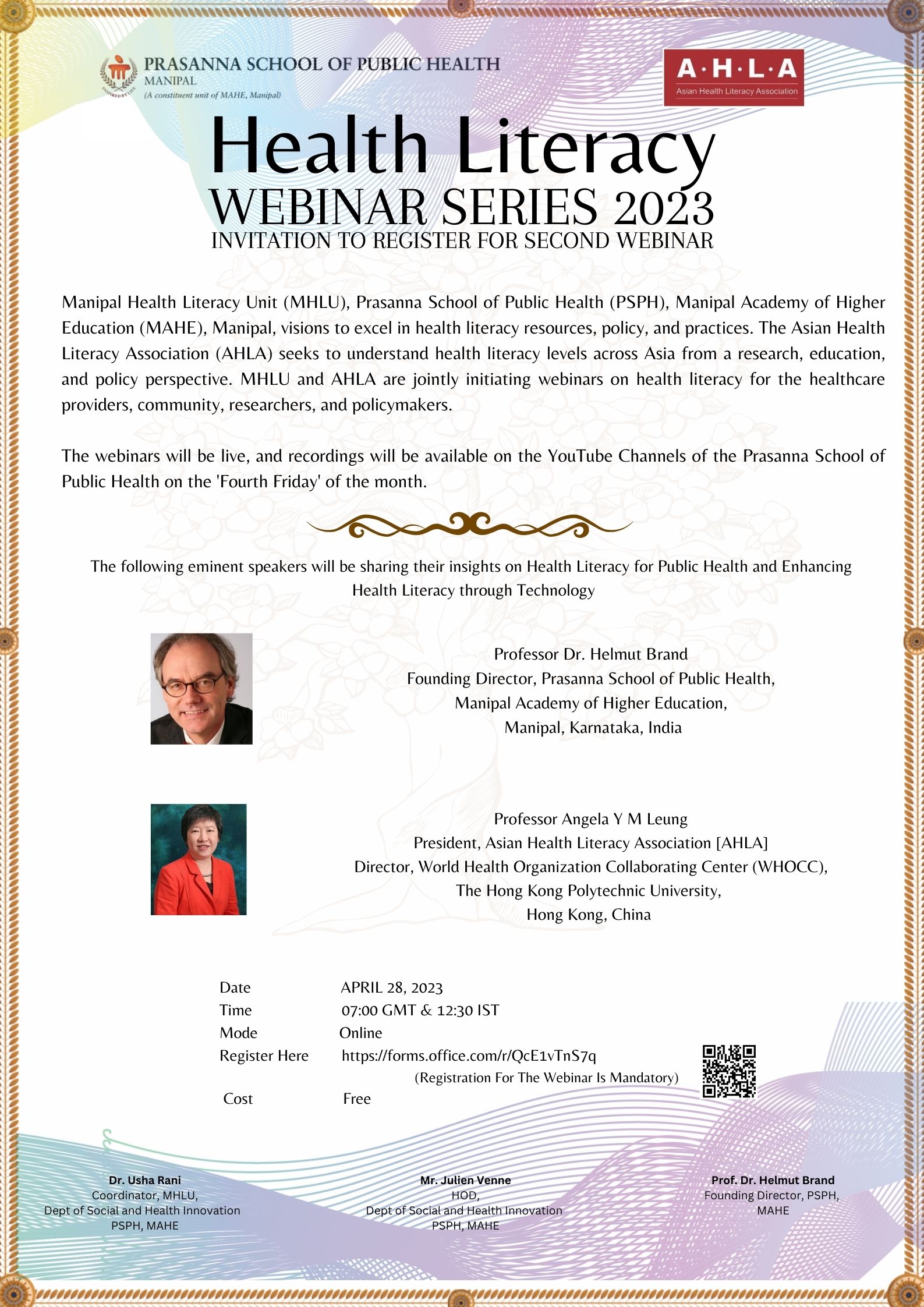 Second Webinar on Health Literacy - Health Literacy Webinar Series 2023: April 28, 2023