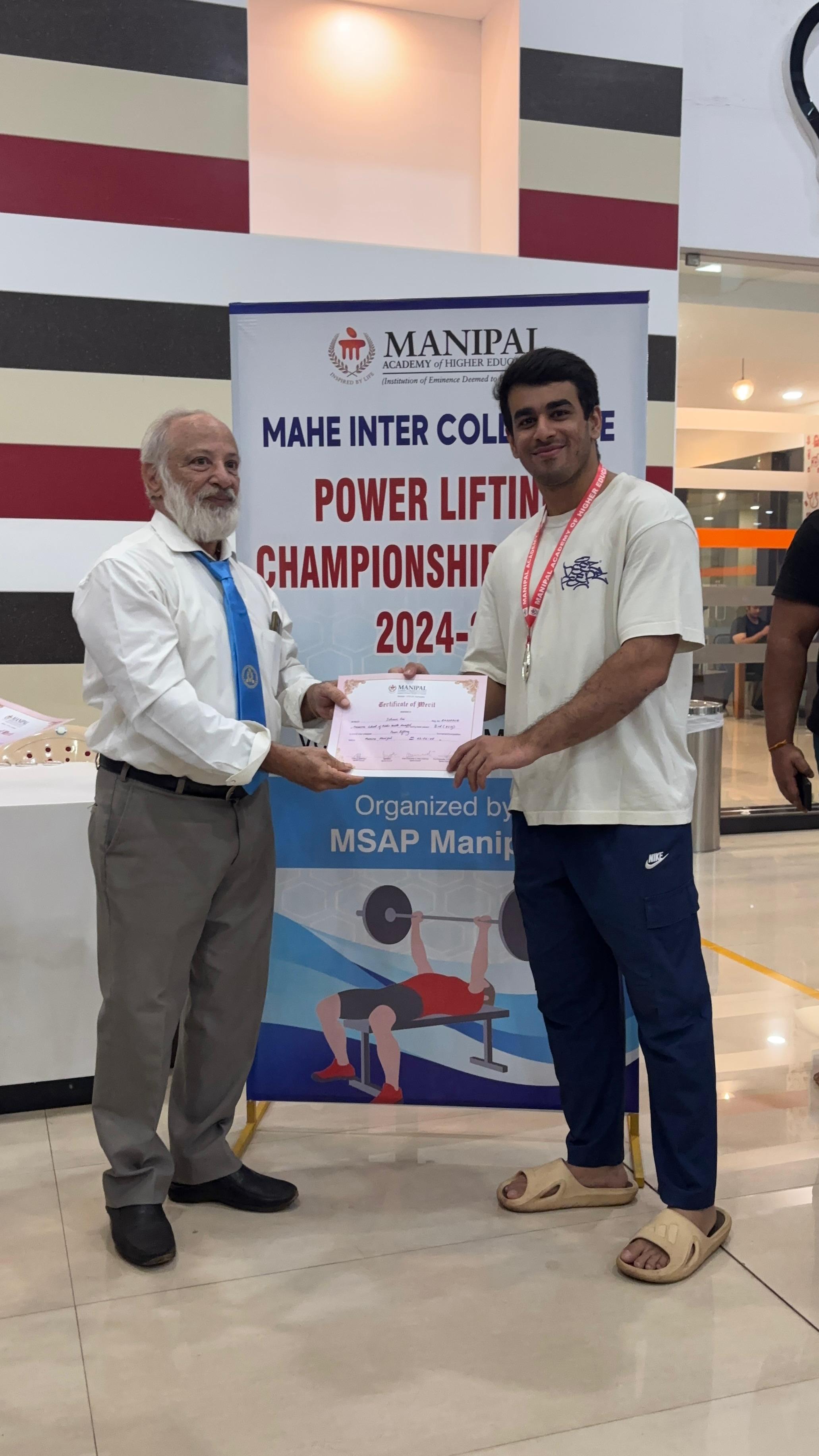 Mr Ishaan Rai Won Second Prize in MAHE Powerlifting Championship: February 22, 2025