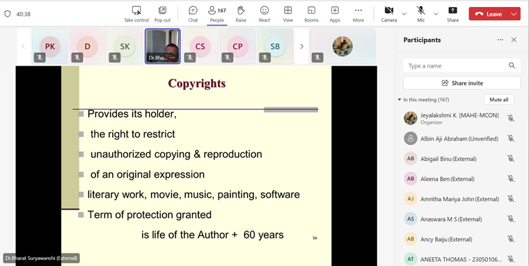 Report on the Guest lecture "Intellectual Property Rights (IPR) & Patents and design filling"