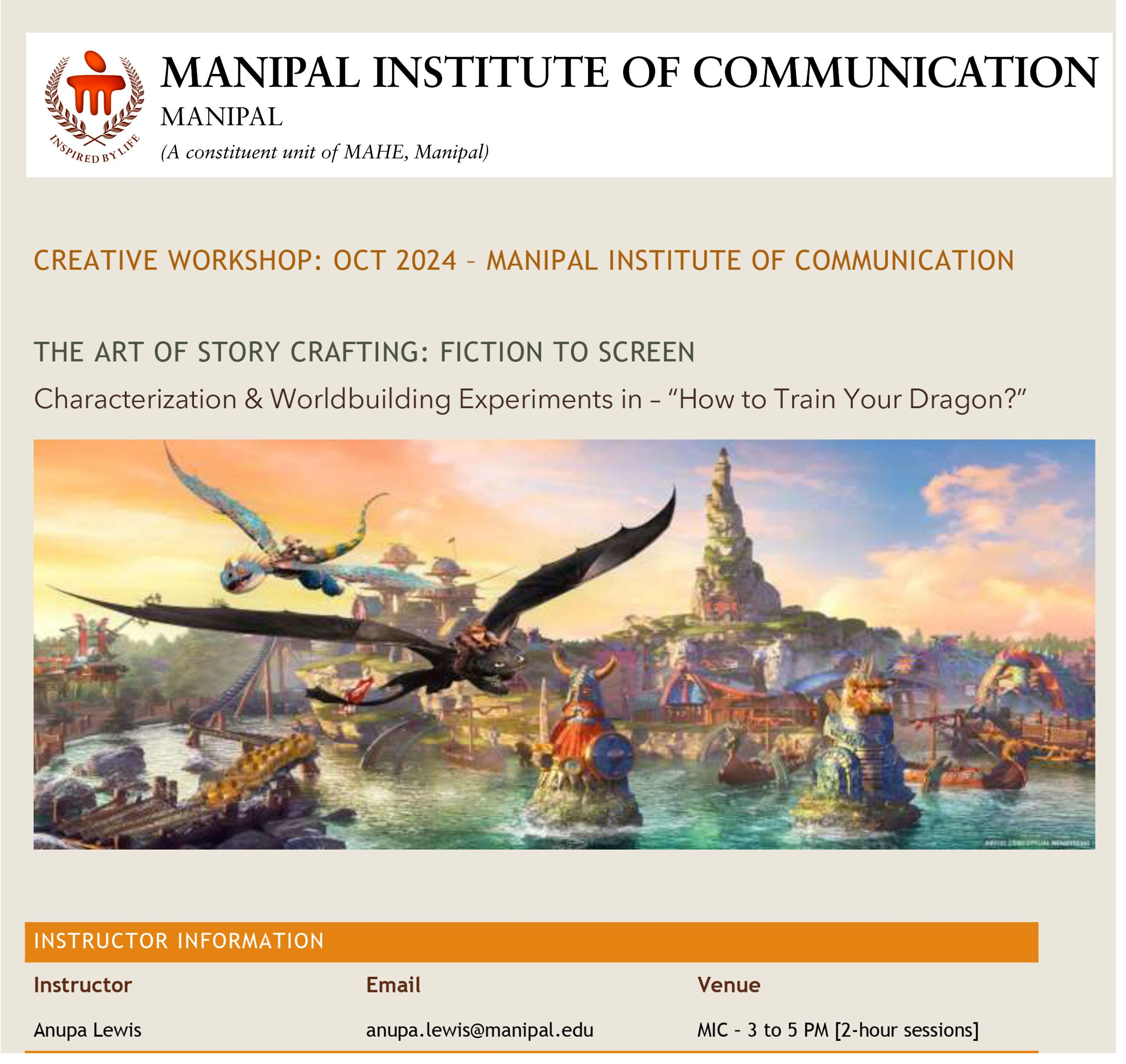 Creative Workshop - THE ART OF STORY CRAFTING Creative Workshop at MIC