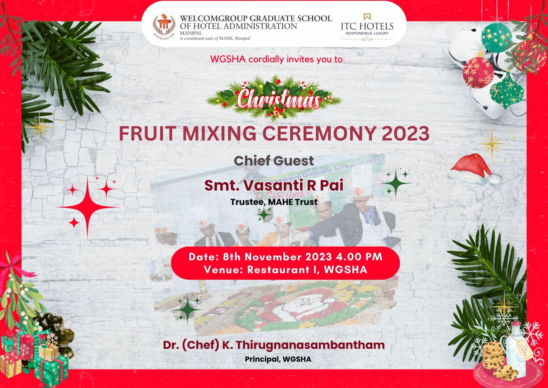 WGSHA to host grand cake mixing Manipal